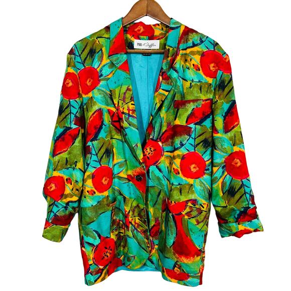 Vintage Paul et Duffier Abstract Floral Blazer Jacket Casual Long - S - Picture 1 of 4